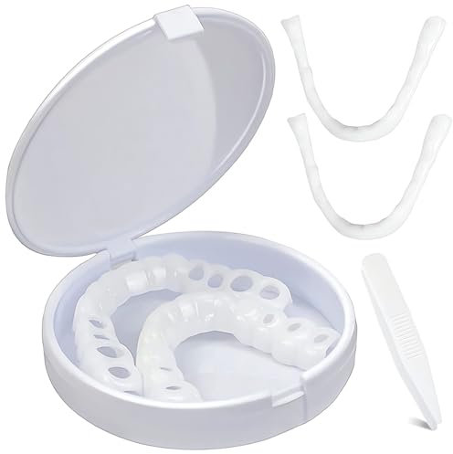 Prothèses Dentaires, 1 Paires Dentier Provisoire,Facettes Dentaires Dents,Supérieure et Inférieure Dentier Provisoire,avec Boîte de Rangement,Dentier SourirerArtificielle Non Poreuse Blanchiment