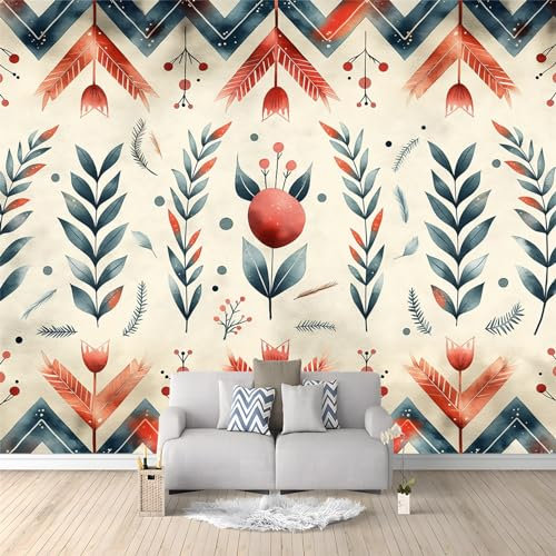 Papel Pintado Planta floral abstracta Fotomurales tejido no tejido 300 x 210 cm Fotomurales Decorativos Pared Papel de Pared Efecto 3D Decorativo Salon Papel Tapiz Cocina