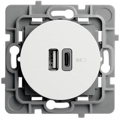 DEBFLEX - Casual Evo - Enchufe USB Doble (USB-A 3A + USB-C 3A) - Para Alimentar y Recargar Varios Dispositivos Electrónicos - ABS - Instalación Empotrada - Blanco - 76 x 76 x 42 mm