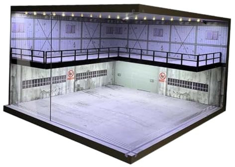 Milageto Doppelschichtiger 1:64 Automodell-Parkplatz-Hintergrund, LED-Vitrine, Fahrzeuggarage, Schaufenster für das Layout von Modellautos-Zubehör, Blaue Steine