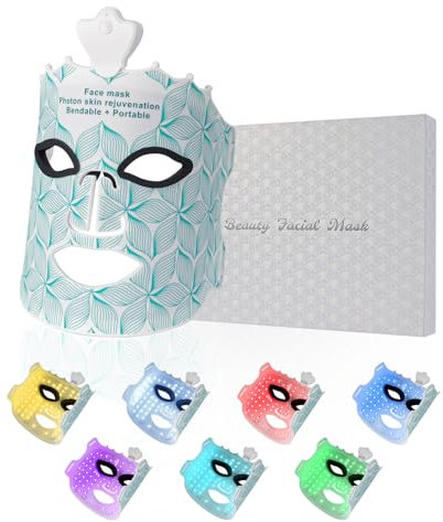 Masque de luminothérapie LED pour le visage et la peau, masque de thérapie LED avec télécommande, silicone souple, masque LED pour le visage doux, 7 couleurs