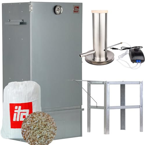 ITA Fumoir 7005 - Kit fumoir avec générateur de fumée - Table - Armoire de fumage avec thermomètre - Acier inoxydable - Qualité UE - Directement du fabricant - 81 cm avec 3 étages