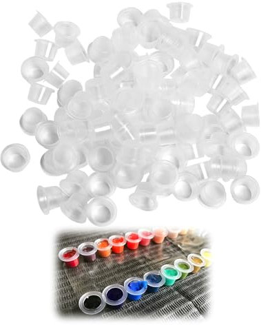 Wonvify Tattoo Ink Cups Einweg, Tattoo Farbkappen Cups, 100 Pcs Kunststoff Farbbehälter, Permanent Makeup Pigment Clear Holder, Container Cap Tattoo Accessory 10mm