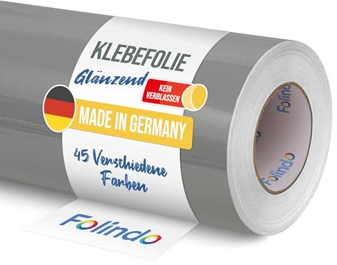 FOLINDO Möbelfolie selbstklebend 621 074 Mittelgrau Glanz Vinyl 5m x 63 cm Klebefolie Möbel, Klebefolie Küche, Möbelfolie, Folie für Möbel, Möbelfolie selbstklebende Folie, Küchenfolie selbstklebend