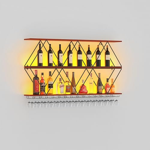 WXZXWXZX Botellero Vino Pared con Luz Vinoteca Mueble Bar Salon Garrafeira Mini Bar Wine Rack Mueble Comedor Cocina con Soporte Copas Colgante para Cocina Barra para Bar Comedor