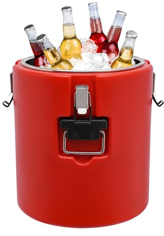 Unnsiapit Insulated Soup Container, 30L/7.9Gal Stainless Steel Food Warmer Cooler for Hot & Cold Water Juice Tea, Storage Bucket for Commercial Party Buffet Catering, H16.9*D13.8in, Red