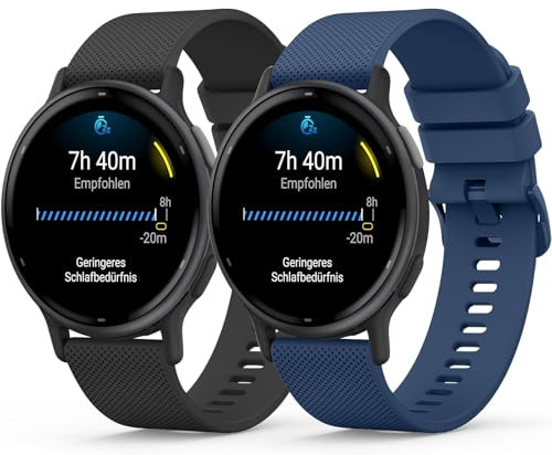 Oumida Lot de 2 bracelets pour Garmin Vivoactive 5/3, Venu/Venu 2 Plus/Sq/Sq 2 Music, Forerunner 55/165 - 20 mm - Bracelet de sport en silicone pour homme et femme