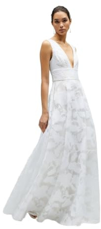 Coast Women’s Plunge V-Neck Jacquard Full Skirt Wedding Dress, V-Neck, Plunge Neck, All Season, Office, Workwear, Smart Casual