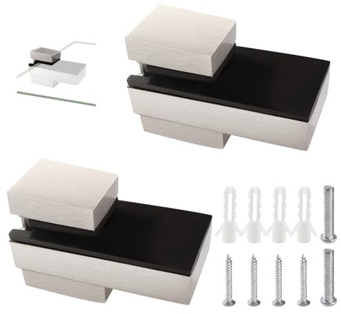 Lyeteung 2 PCS 3-16 mm Adjustable Glass Shelf Bracket, Zinc Alloy Wall Mount Glass Shelf Support, Glass Clamp Wall Mount Floating Shelf Support Holder, for Glass Shelf, Brushed Silver