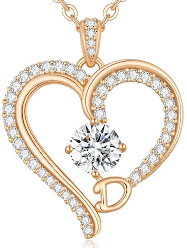 CDE Kette Damen Herz Rosegold Halskette für frauen Anhänger Buchstabenkette A-Z Personalisiert Kette Geschenk mit Anhänger Schmuck Geburtstag Weihnachten Valentinstag Muttertag (D)