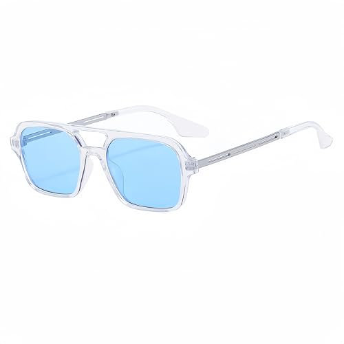 WDZAYXC Trendy Vintage Square Sonnenbrille für Damen und Herren Metall Design,UV Schutz (Transparent/Blau)