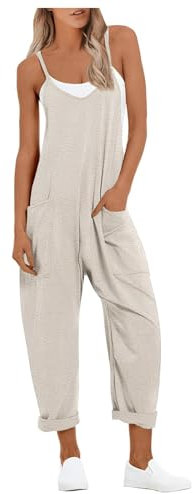 Salopette Vestito Donna, Jumpsuit Donna Sportiva Gamba Larga Ampia Tuta Estiva Elegante Jumpsuit Casual Tuta Senza Maniche in Cotone con Tasche per Spiaggia Vacanza