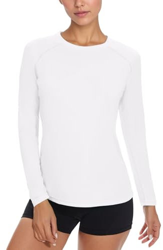 NEYOUQE Long Sleeve Running Top Womens Gym Tops for Women UK Tops Base Layer Women Sports T Shirt White M