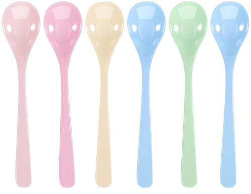 6-Stk Plastik Löffel Set | Bunte Langgriff-Löffel (16cm) mit Anti-Tropf-Technik | Wiederverwendbar & Dauerhaft – Für Kaffee, Joghurt, Eier & Suppe (Sie ist reproduzierbar)