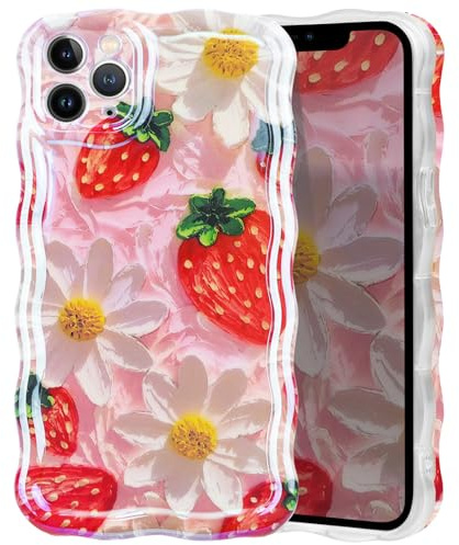 Lovmooful for iPhone 11 Pro Max Case Cute Oil Flower Floral Wave-Strawberry | Compatible for iPhone Case,Colorful Retro Design,Laser Glossy Printed,Soft TPU,Slim,Protective,Girly,for Girls Women
