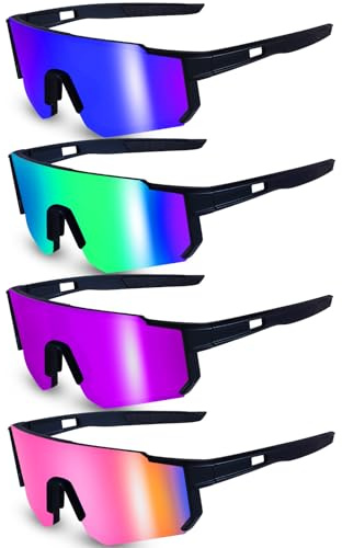 DASHUAIGE 4 Paar Fahrradbrille Fahrrad UV 400, Sonnenbrille für Damen Herren, Rennrad, Ski, Rave (schwarzer Rahmen)