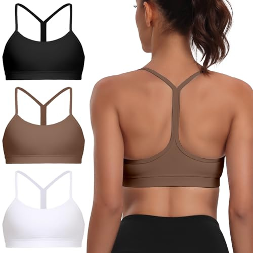 Garseam Sport BH Damen 3er Pack, Spaghetti-Träger Sport Top mit Y-Back, Light Impact Yoga Bralette mit Herausnehmbaren Pads, Soft Crop Tops (S-XL)