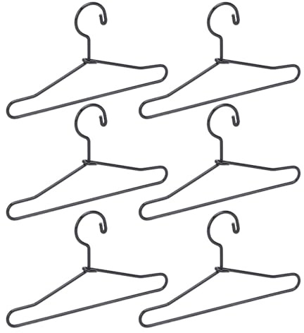 Yechiry 10 Stück Puppen-Kleiderbügel, Mini-Kleiderbügel aus Metall für die Organisation der Puppengarderobe, Schwarzer Edelstahl, Leicht und Tragbar, Platzsparend für Breite Kleidung (65mm)