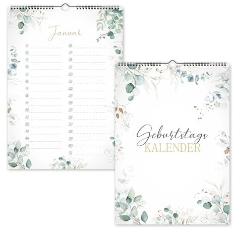 Immerwährender Geburtstagskalender, A5 Jahresunabhängiger Familienkalender | Wandkalender im modernen Blattdesign, Geschenk für Frauen, Geburtstagsplaner, Jahresplaner, stilvolle Wanddeko für Zuhause