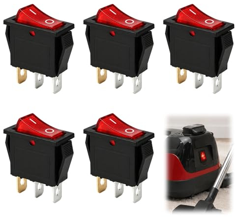 5 Stück Wippschalter-Set,Kippschalter 3 Polig,Rotes Licht ON/OFF SPST 3-Pin 3-Positionen Boot-Schalter für AC 250V/15A, 125V/20A,Langlebig, Präzise (Red)