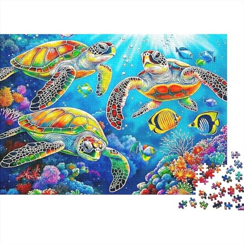Colorful Sea Turtles Jigsaw & Puzzle Turtles Group Recycled Cardboard Educational Challenging Decorative Leisure Activity 52x38cm/1000pcs