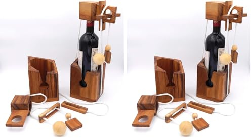 ROMBOL Flaschentresor - Edles Denkspiel aus Holz für große Flaschen, Modell:3 (Packung mit 2)
