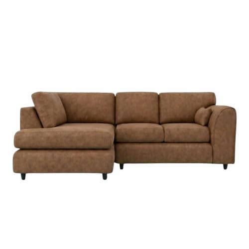 SofaSnug L Shaped Sofa Full Back Faux Leather Couch with Cushions and Padded Curved Arms | Firm Support Left Hand Corner Sofa for Living Room (Brown)