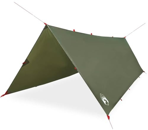 Mhdvray Tarp 406x306 cm Olivgrün – Camping-Plane aus 185T Polyester mit PU-Beschichtung – Vielseitige Outdoor-Abdeckung für Trekking-Touren und Camping-Ausflüge – Inklusive Tragetasche