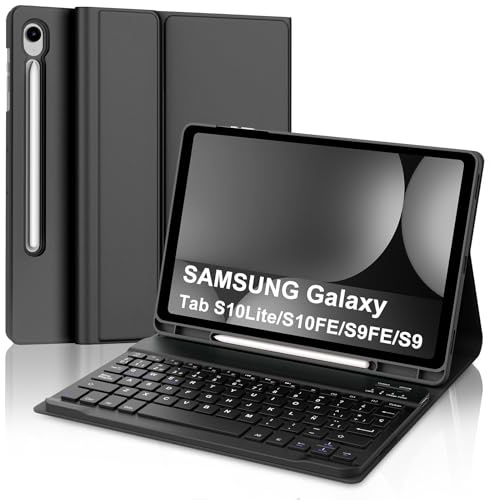 Funda con Teclado para Samsung Galaxy Tab S10 Lite S10 FE 2025/S9 FE 2023 10.9 Pulgadas, Teclado Bluetooth Inalámbrico con Funda Delgado y Portalápices para Samsung Galaxy Tab S9 11 2023-Negro