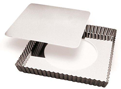 Gobel - Quadratische geriffelte Tarteform - Weißblech - umweltfreundliches Material - beweglicher Boden - 23 x 23 cm