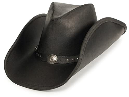 Minnetonka Unisex Silverton Dude Leather Hat with Metal Conchos, Black, L