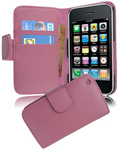 cadorabo Coque pour Apple iPhone 3 / iPhone 3GS en Rose Bonbon - Housse Protection en Similicuir Lisse avec Stand Horizontal et Fente Carte - Portefeuille Etui Poche Folio Case Cover