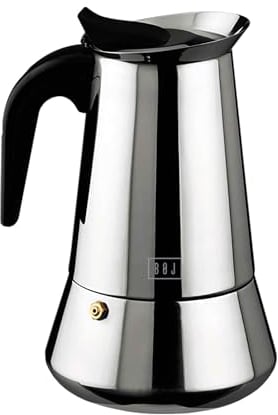 BOJ Cafetera italiana Alondra en acero inoxidable, apta para todo tipo de fuegos, cafetera express (9 Tazas / 450ml)