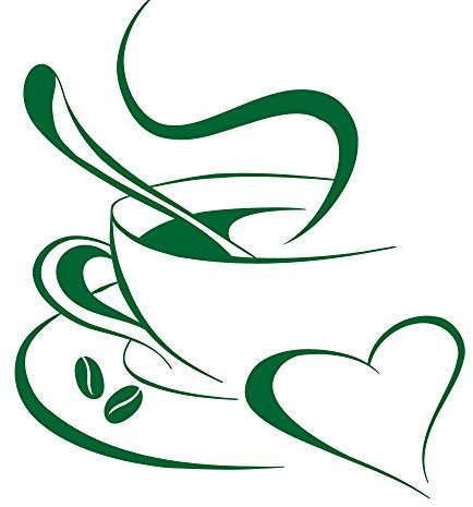 Grandora Wandtattoo Kaffetasse Herz I grün (BxH) 52 x 58 cm I Kaffee Tasse Bohnen selbstklebend Küche Aufkleber Wandaufkleber Wandsticker W3040