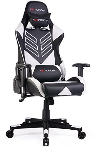 GTFORCE PRO ST RECLINING SPORTS RACING GAMING OFFICE DESK PC CAR FAUX LEATHER CHAIR (White)