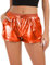 Tandisk Damen Yoga Hot Shorts Shiny Metallic Pants mit Elastisch Kordelzug Orange 3XL