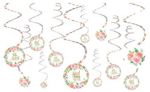 Amscan 672165 - Floral Baby Shower Hanging Swirls Party Decorations - 12 Pack, 111g