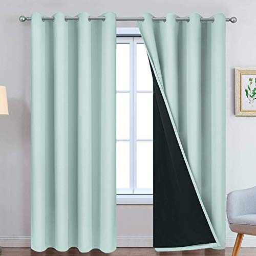 Yakamok Aqua 100% Blackout Curtains 84 Inches Long for Bedroom 52 Wide