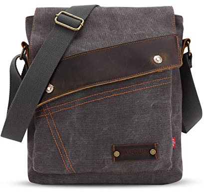 FANDARE Vintage Messenger Bag Umhängetasche Computer Briefcase Taschen für Arbeit Schule Schulranzen Crossbody Bag Damen Herren Canvas, grau, L, Freizeitrucksack