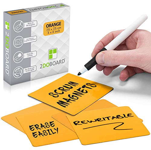 2DOBOARD Beschreibbare Magnete - 7,5 x 7,5 cm Orange - 25 Stück - Kanban Magnete, Scrum Magnetische Karten oder Magnetstreifen beschreibbar für Whiteboard und Kühlschrank (Orange)