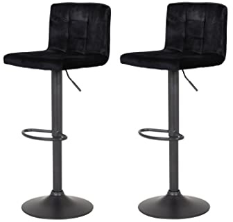 Hela Tische, 2er Set Barhocker Amanda, Bezug Samtvelour Schwarz, Gestell Grau drehbar 360°, Trompetenfuß, Liftfunktion