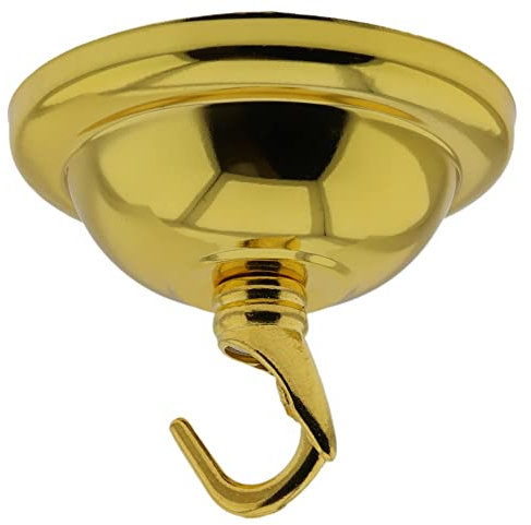 2 Pack Art Deco 67mm Diameter Small Metal Ceiling Rose and Deco Styled Metal Hook in Polished Brass Finish