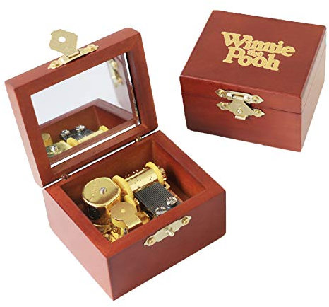 Youtang Winnie Puuh Spieluhr, geschnitztes Holz, Spieluhr zum Aufziehen, goldfarbener Mechanismus, Musikgeschenk für Weihnachten, Geburtstag, Valentinstag