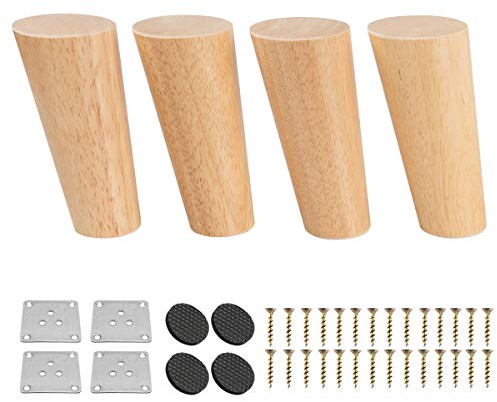 Btowin 8cm Holz Möbelfüße, VCF 4 Stück Massivholz Tischbeine Möbelbeine DIY Ersatz mit Montageplatten & Schrauben & für Schrank Sofa Bett Ottomane Couch