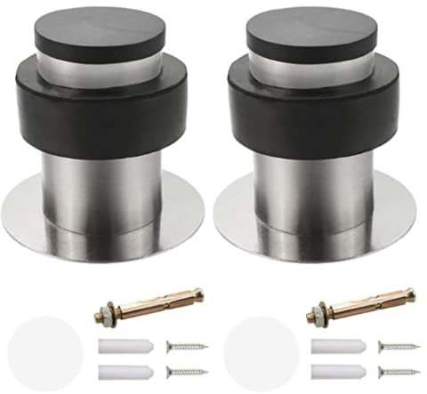 YEYIT 2Pcs Door Stoppers, Wall & Floor Mounted Door Stop with Rubber Sound Dampening Bumper, Self-Adhesive & Drilling Stainless Steel Door Stop with Screws