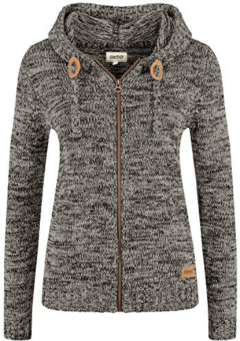 OXMO OXPhiladelphia Damen Strickjacke Grobstrick Cardigan mit Kapuze Reißverschluss 100% Baumwolle Regular fit, Größe:S, Farbe:Dark Grey (792890)