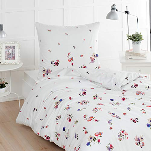 Traumschlaf Mako-Satin Bettwäsche mit Blumen – hochwertige Baumwoll-Bettwäsche im Aquarell-Design – weich, atmungsaktiv & angenehm kühl – waschbar bis 60°C – 200 x 220 cm + 2 Kissenbezüge 80 x 80 cm