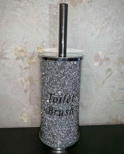 Deenz Crushed Diamond Toilet Brush New Large Romany Bling Silver Holder Home Decor Uk