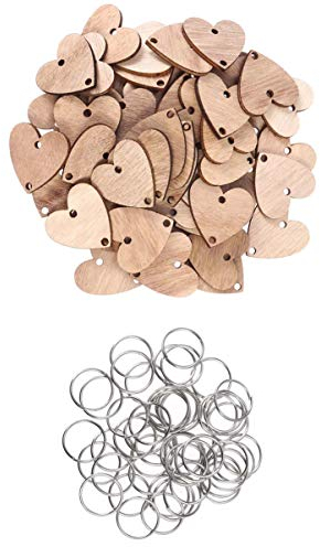 WINOMO 50Pcs Geburtstagserinnerungskalender Holzherz Liebesmuster Leerer Chip mit 50 Eisenschlaufen DIY Handwerk Wandbehang Kalender Anhänger für Erwachsene Kinder Stil 2