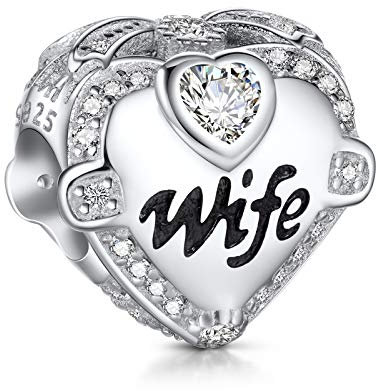 NINGAN I Love Wife Charms fit Pandora Charms Bracelets, 925 Sterling Silver Rose Gold Charm Perle pour Bracelets & Colliers, Joyeux anniversaire Valentines Gift for Women Wife Mom